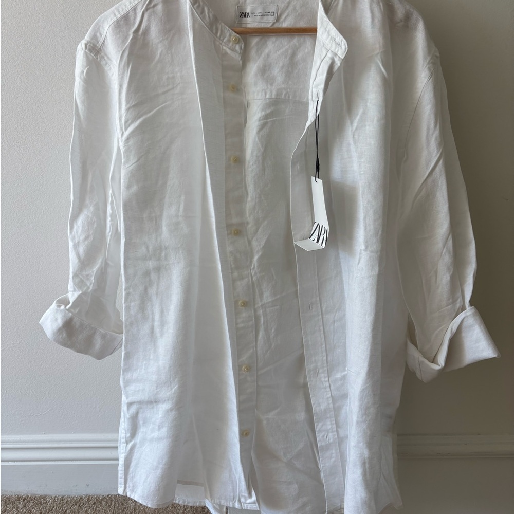 Zara White Casual Button Down Shirt